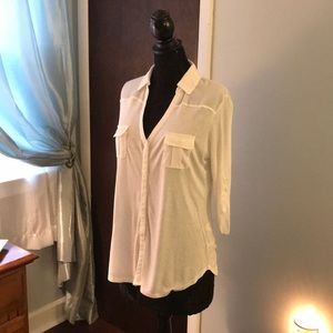 NY&Co White gauze trim button down